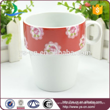 Fabrik China weißer keramischer Kaffeetasse-Becher Roter Blumen-Abziehbild